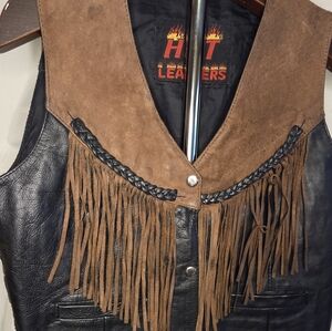 HOT Leathers Brown Suede & Black Leather Fringed Vest